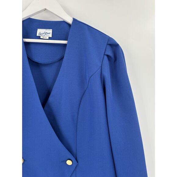 Vintage Good Times Jacket Womens 18 Blue Double Breasted V Neck Pleated 80s 90s - Picture 9 of 15